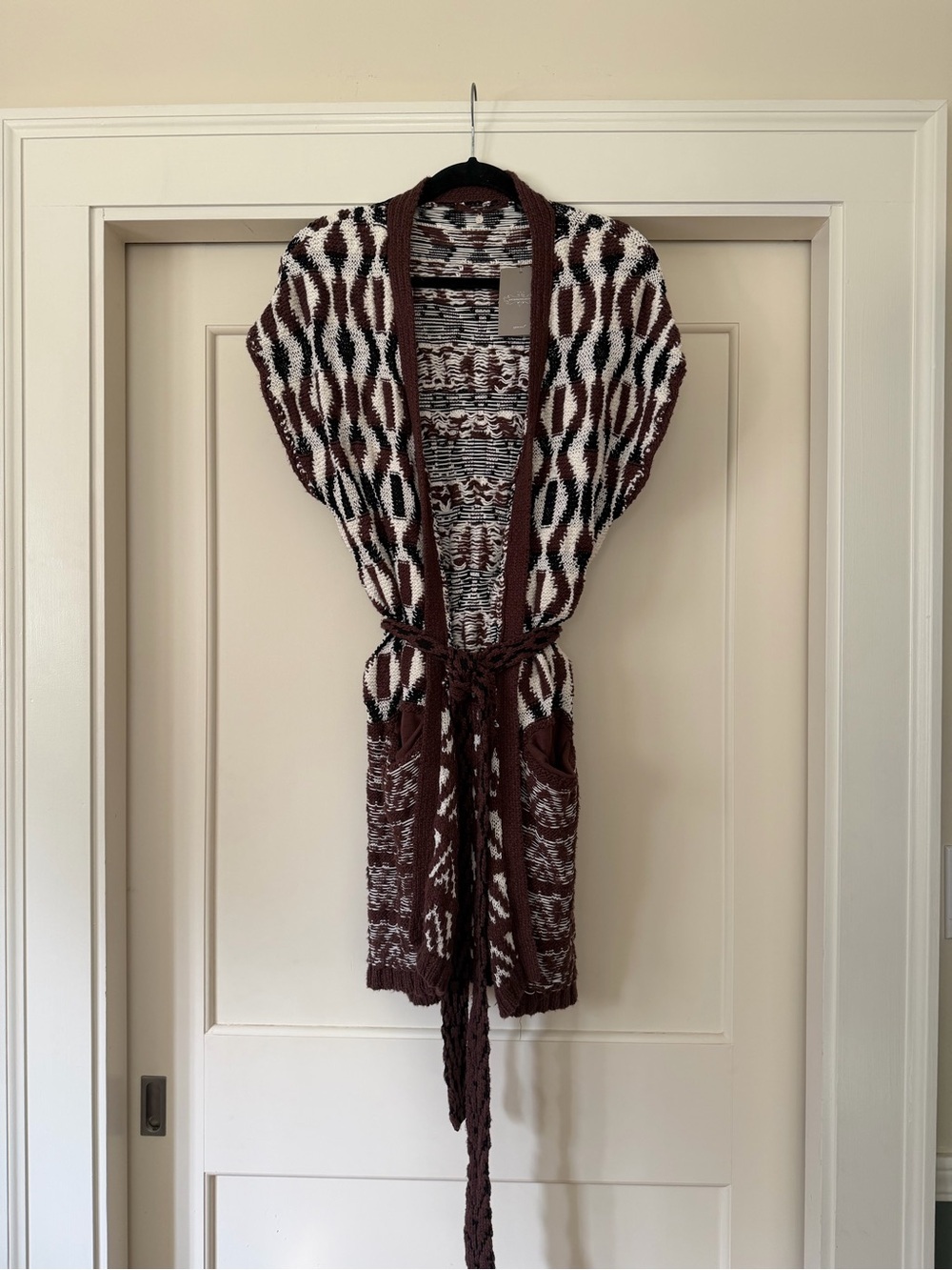 Anthropologie Knitted & Knotted Brown Belted Sweater Duster Cardigan Size L NWT